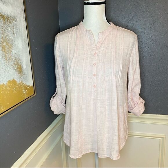 Rebecca Taylor Pink Pintuck Roll Tab Blouse - Picture 2 of 9